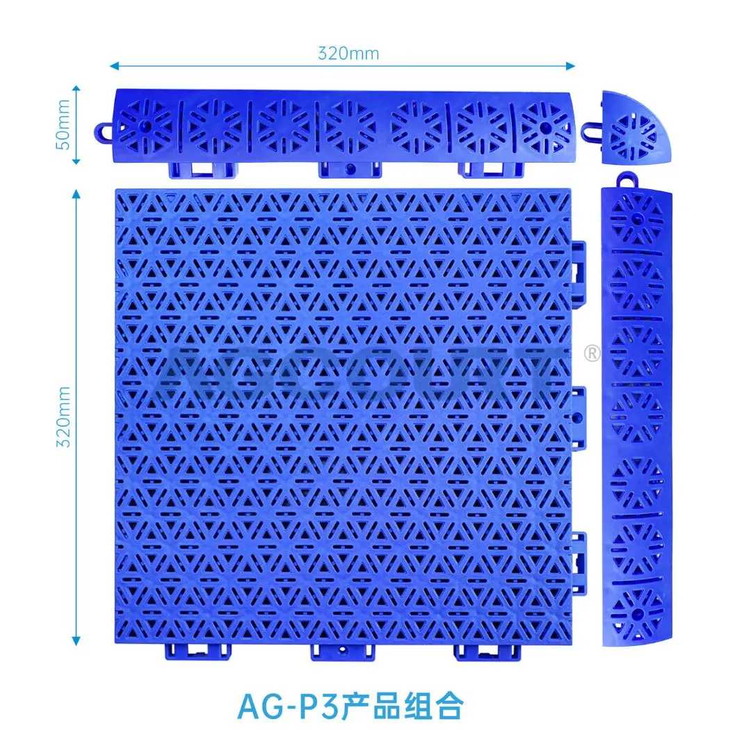AG-P3 Three Layers Pearl-Pattern Anti-Slip Hexagonal PP Tiles Interlocking Suspended Modular Flooring